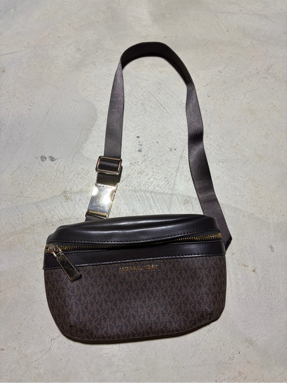 Michael Kors Brown Monogram logo Belt Bag with Gold Hardware